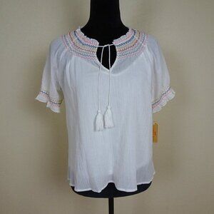 Copper Key Peasant Top Women's Size M White Gauze Fabric with Cami Boho